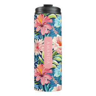 Botanical Tropical Summer Flowers Pattern Floral Thermal Tumbler