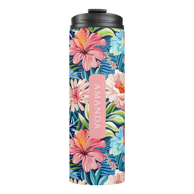 Botanical Tropical Summer Flowers Pattern Floral Thermal Tumbler (Front)