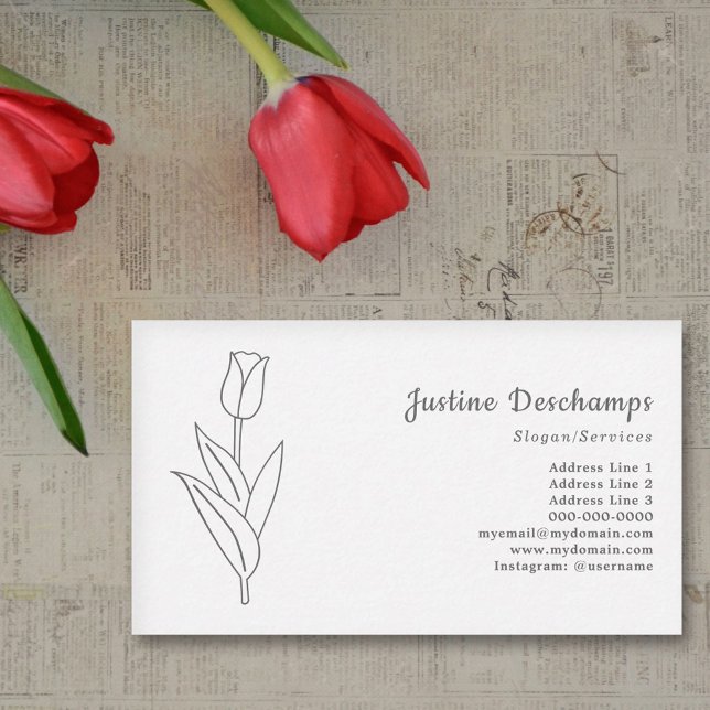 Botanical Tulip Line Art Flower Business Card (Botanical Tulip Line Art Business Card)