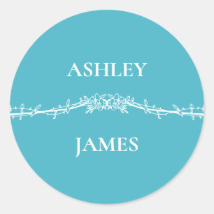 Botanical Turquoise Rose Floral Wedding  Classic Round Sticker