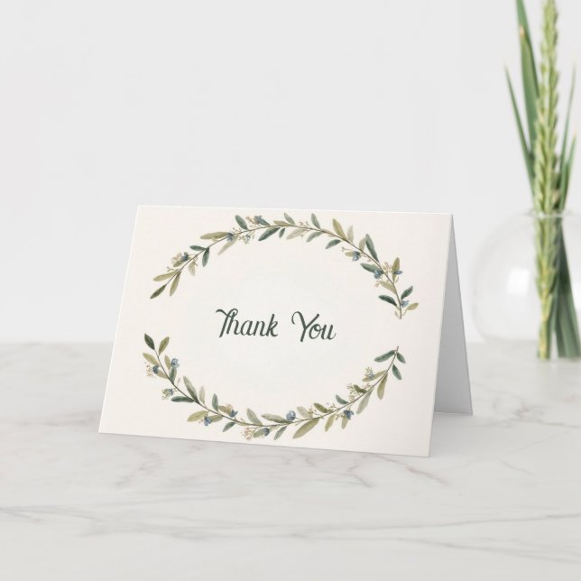 Botanical Twin Baby Shower Olive Branch Boho Green Thank You Card (Front)
