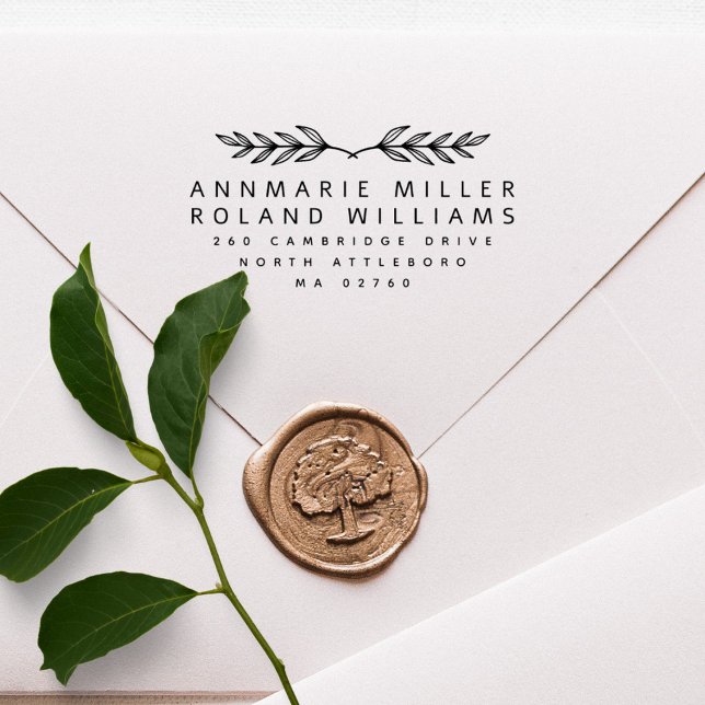 Botanical Two Last Names Modern Return Address Rubber Stamp (Creator Uploaded)