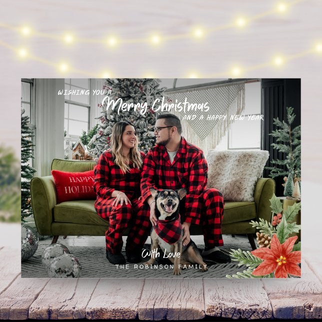 Botanical Typography Merry Christmas Photo Holiday Card (Creator Uploaded)