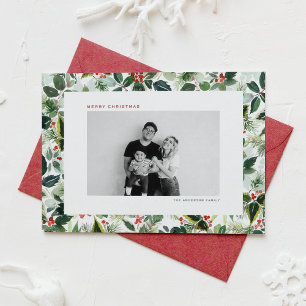 Botanical Variegated Winterberry Photo Christmas Holiday Card