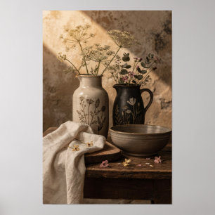 Botanical Vases and Earthenware Bowl Poster