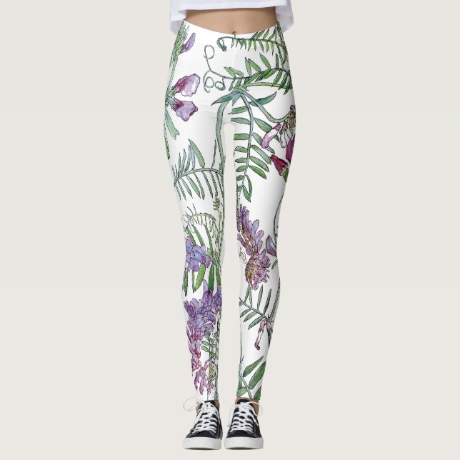 Botanical Vetch Flowers All Over Print Leggings (Front)