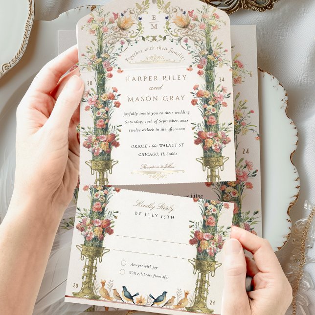 Botanical Victorian Bliss Wedding Perforated RSVP All In One Invitation (Creator Uploaded)