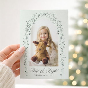 Botanical Vine Frame Photo Christmas Mint  Holiday Card