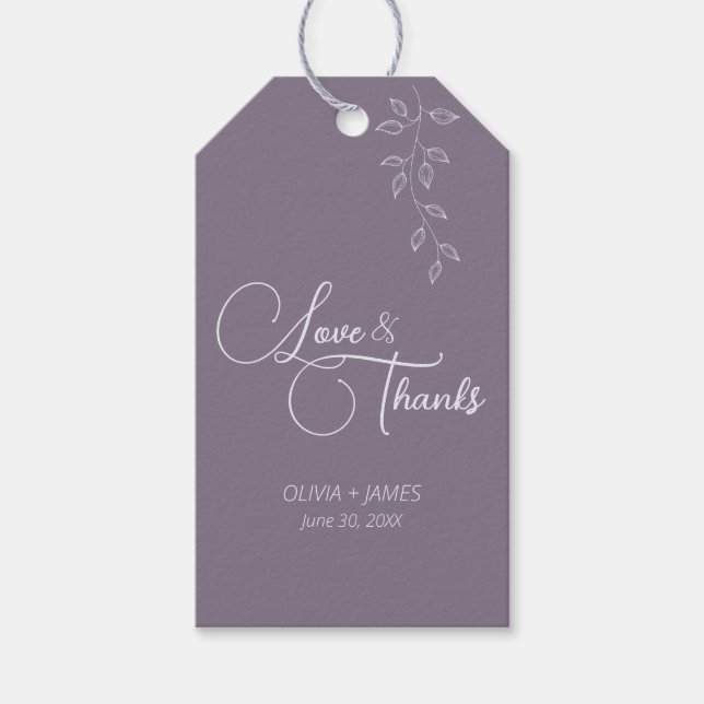 Botanical Vine Wedding Favour Tag Vintage Violet (Front)