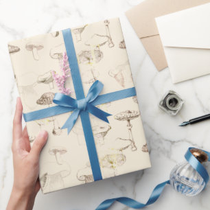 Botanical Vintage Beige Mushroom Pattern Wrapping Paper