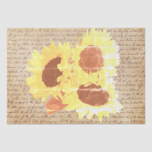 Botanical Vintage Beige Sunflowers Floral Script Tissue Paper