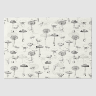 Botanical Vintage Black White Mushroom Pattern Tissue Paper