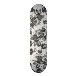 Botanical vintage black white roses floral skateboard