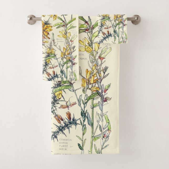 Botanical Vintage Broom Flowers Bath Towel Set (Insitu)