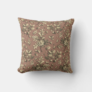 Botanical Vintage Brown Oak Leaves Acorns Cushion