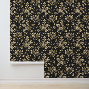 Botanical Vintage Brown Oak Leaves Acorns Wallpaper