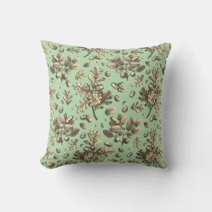 Botanical Vintage Brown Sage Oak Leaves Acorns Cushion
