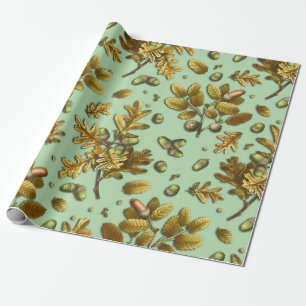 Botanical Vintage Brown Sage Oak Leaves Acorns Wrapping Paper