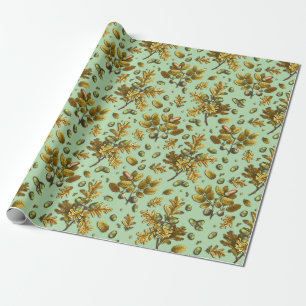 Botanical Vintage Brown Sage Oak Leaves Acorns Wrapping Paper