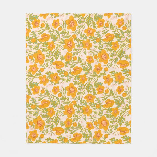 Botanical vintage buttercup flowers fleece blanket (Front)
