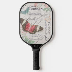 Botanical Vintage   Carte Postale Butterflies Pickleball Paddle