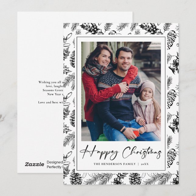 Botanical Vintage Christmas Photo Holiday Card (Front/Back)