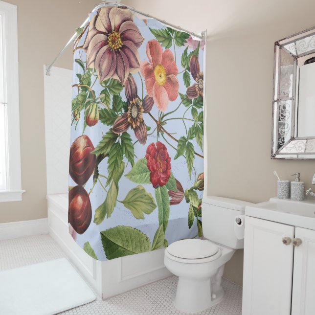 Botanical vintage design shower curtain (In Situ)