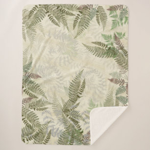 Botanical Vintage Fern Leaves Sherpa Blanket