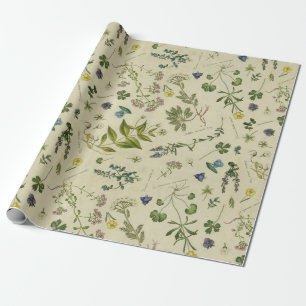 Botanical Vintage Flowers Illustrations Pattern Wrapping Paper