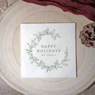 Botanical Vintage Green Happy Holidays Christmas Napkin