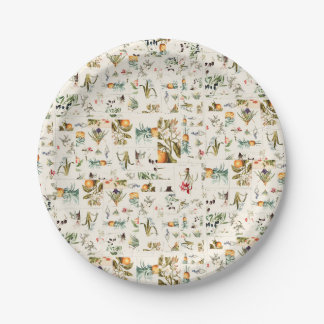 Botanical Vintage Illustrations Collage Paper Plate