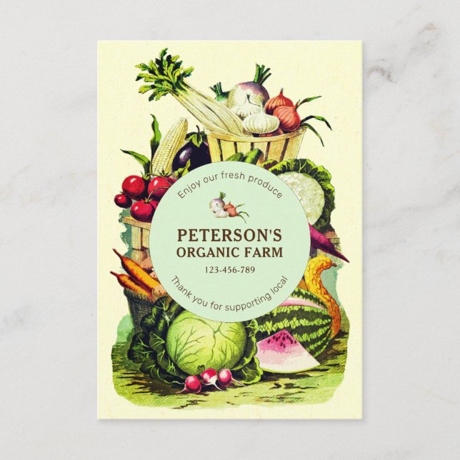 Botanical Vintage Local Vegetable Farmer Enclosure Card (Front)