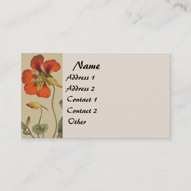 Botanical Vintage Nasturtium Floral Business Card (Front)