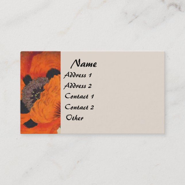 Botanical Vintage Poppy Floral Business Card (Front)