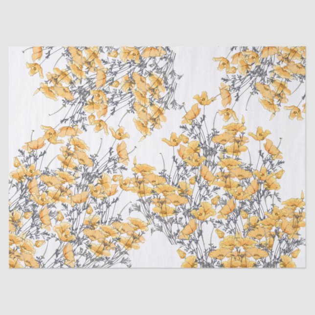 Botanical Vintage Poppy Flowers Tissue Paper (Front)