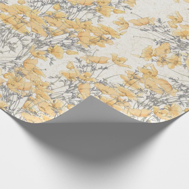 Botanical Vintage Poppy Flowers Wrapping Paper (Corner)