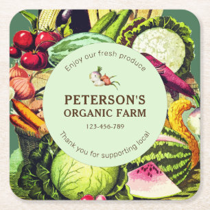 Botanical Vintage Vegetables Local Farmer Label Square Paper Coaster