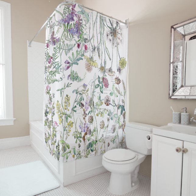 Botanical Vintage Wildflower Flower Shower Curtain (In Situ)