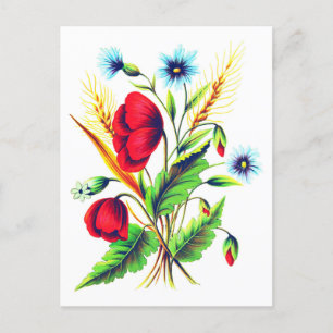 Botanical Vintage Wildflowers: Poppy, Cornflower Postcard