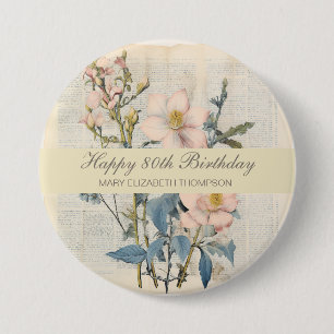  Botanical Vintaqe Wildflower 80th Birthday 7.5 Cm Round Badge