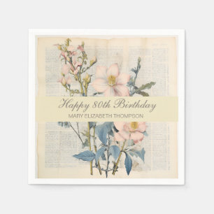  Botanical Vintaqe Wildflower 80th Birthday Napkin
