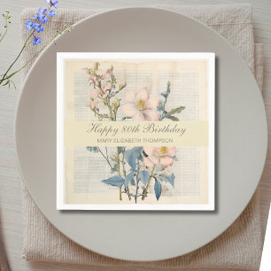  Botanical Vintaqe Wildflower 80th Birthday Napkin