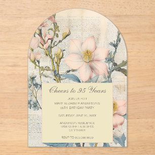Botanical Vintaqe Wildflower 95th Birthday Acrylic Invitations