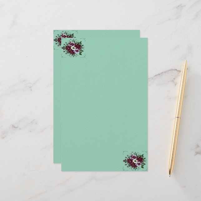 Botanical Violet Bouquet Stationery (Front/Back In Situ)
