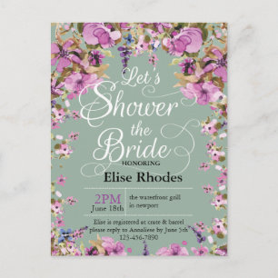 Botanical violet floral frame minty Bridal shower Invitation Postcard
