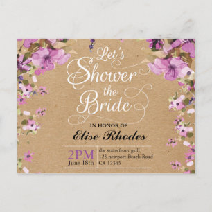 Botanical violet floral kraft paper Bridal shower Invitation Postcard