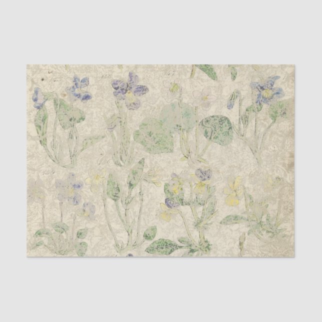 Botanical Violets Pressed Flower Vintage Tissue Paper (Front)