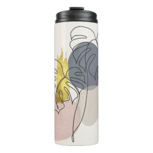 Botanical wall art set. Golden foliage line art dr Thermal Tumbler