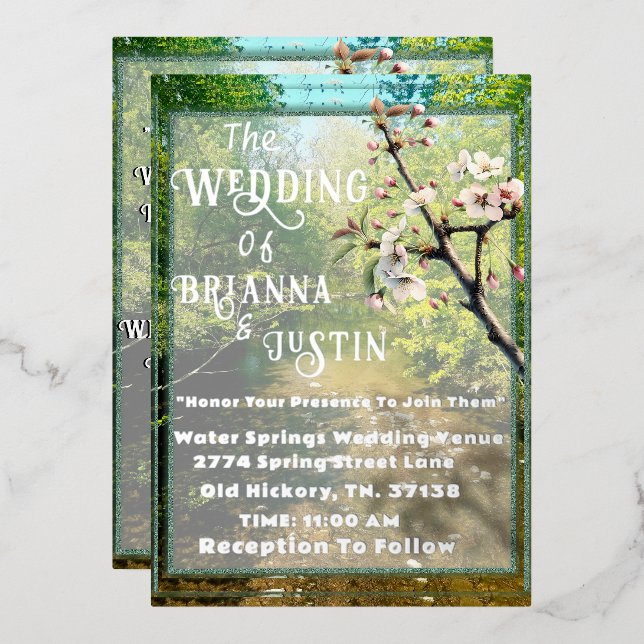 Botanical Water Creek Wedding Invitations (Front/Back)