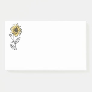 Botanical watercolor aesthetic line art sunflower post-it notes